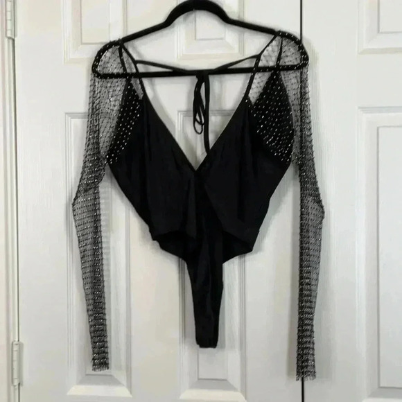 Envme Luna Black Bodysuit With Rhinestone Sleeves Size S - Picture 14 of 16